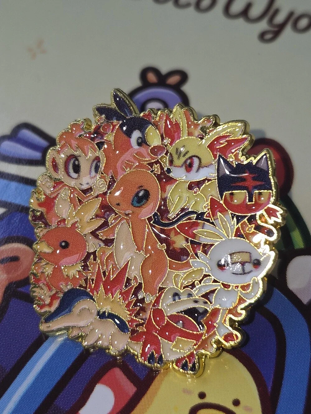 Pokemon Fire Starter Enamel Pin - Orange, Red, Yellow, Black, White